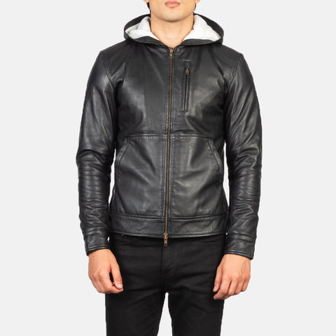 Black Hooded Leather Bomber Jackets