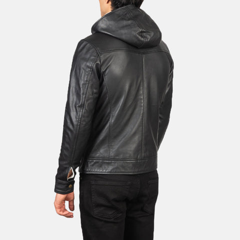 Black Hooded Leather Bomber Jackets