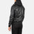 Black Hooded Leather Bomber Jacket