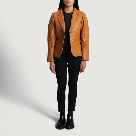 Quilted Brown Leather Blazer