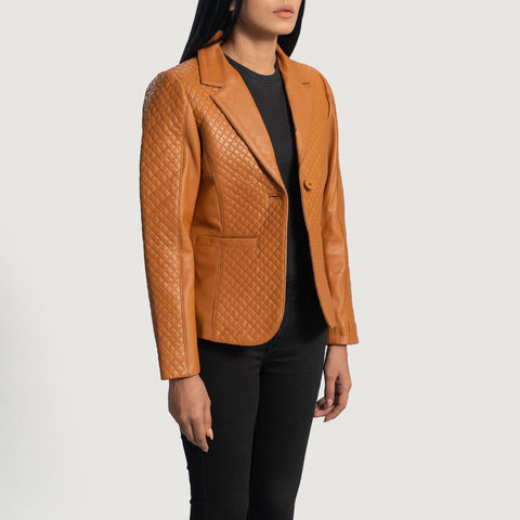 Quilted Brown Leather Blazer
