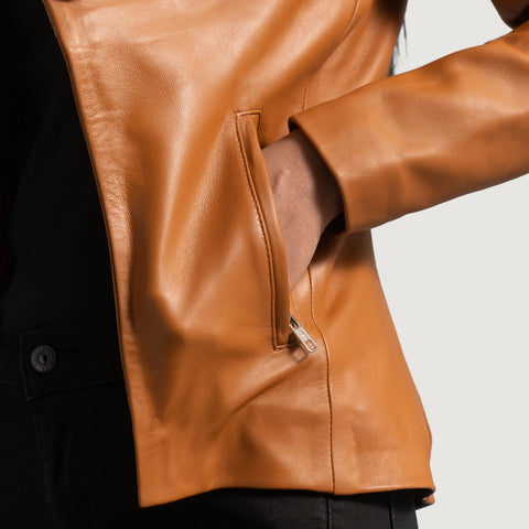 Tan Brown Leather Blazer Jacket