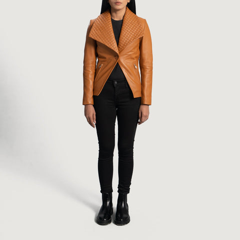 Tan Brown Leather Blazer Jacket