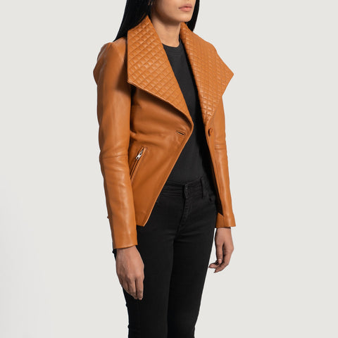 Tan Brown Leather Blazer Jacket