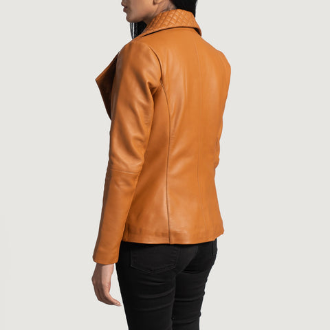 Tan Brown Leather Blazer Jacket