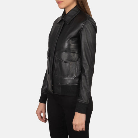 Black Leather Bomber Jacket